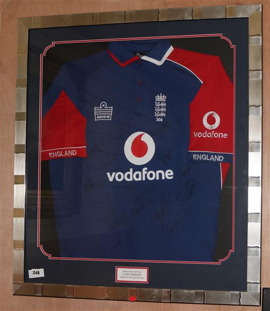 A match worn One Day International cricket shirt, signed by the England team,